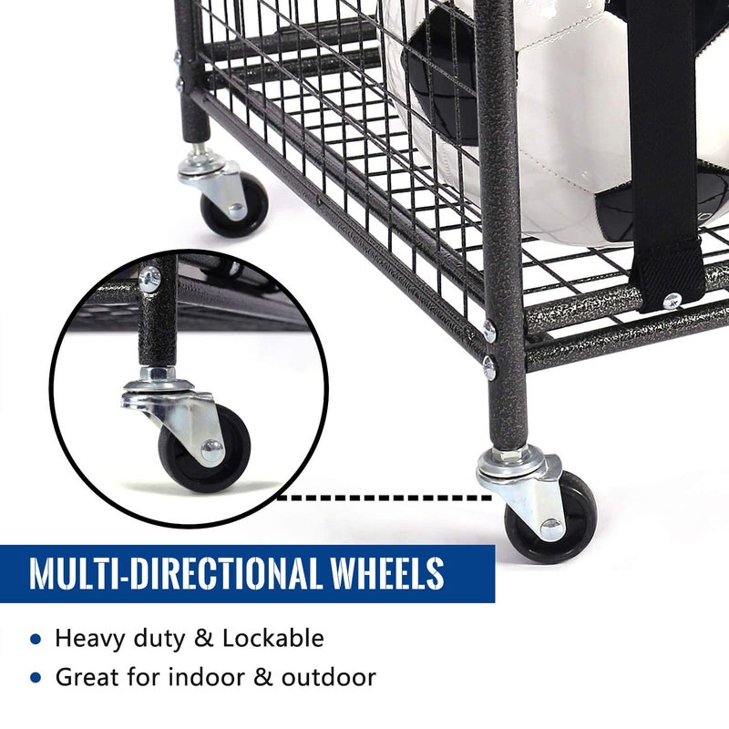 Mythinglogic Rolling Ball Storage Cart, Sports Equipment Storage Organizer for Garage/Basement/Entryway, Ball Storage Bin with Casters (Compact) - Image 4
